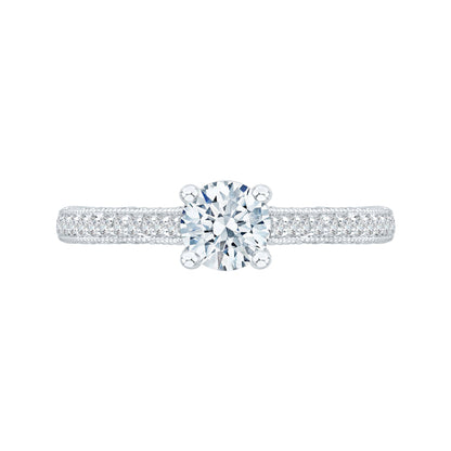 Round Diamond Cathedral Style Engagement Ring In 14K White Gold