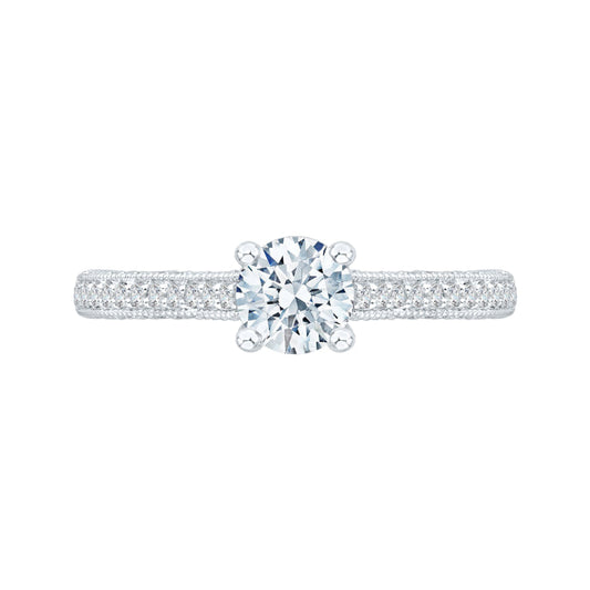 Round Diamond Cathedral Style Engagement Ring In 14K White Gold