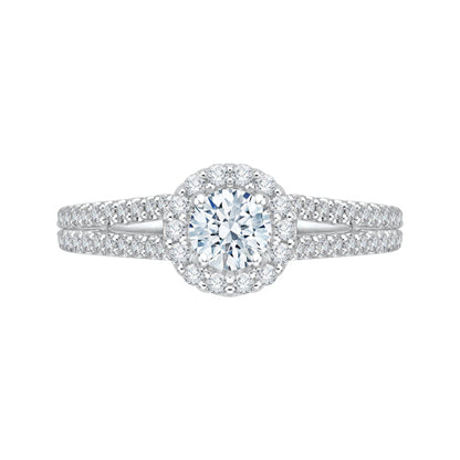 Round Diamond Halo Engagement Ring with Split Shank In 14K White Gold