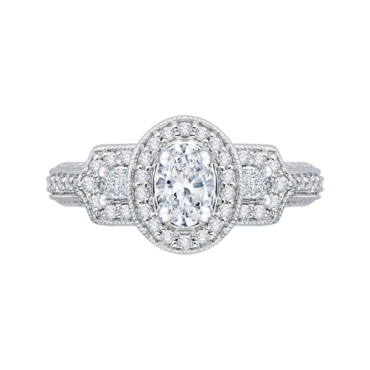 14K White Gold Oval Diamond Halo Engagement Ring