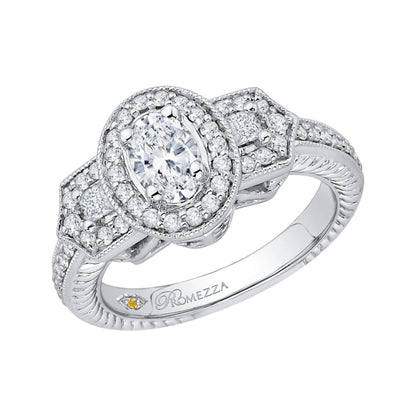 14K White Gold Oval Diamond Halo Engagement Ring