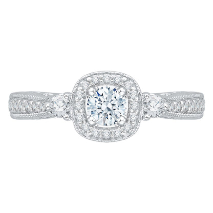 14K White Gold Round Diamond Halo Engagement Ring