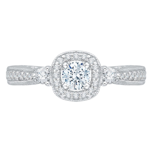 14K White Gold Round Diamond Halo Engagement Ring