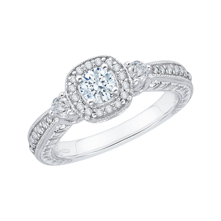 14K White Gold Round Diamond Halo Engagement Ring