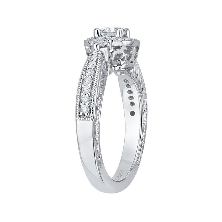 14K White Gold Round Diamond Halo Engagement Ring