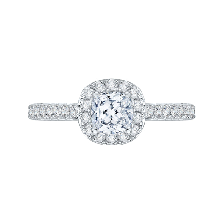 14K White Gold Cushion Cut Diamond Halo Engagement Ring