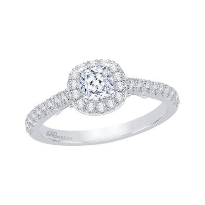 14K White Gold Cushion Cut Diamond Halo Engagement Ring