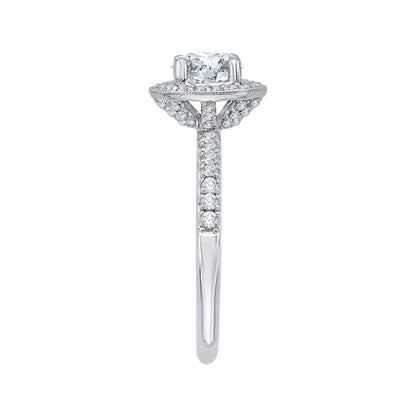 14K White Gold Round Diamond Halo Engagement Ring with Euro Shank (Semi-Mount)