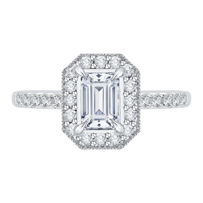 Emerald Cut Diamond Halo Engagement Ring In 14K White Gold (Semi-Mount)