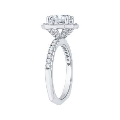 Emerald Cut Diamond Halo Engagement Ring In 14K White Gold (Semi-Mount)