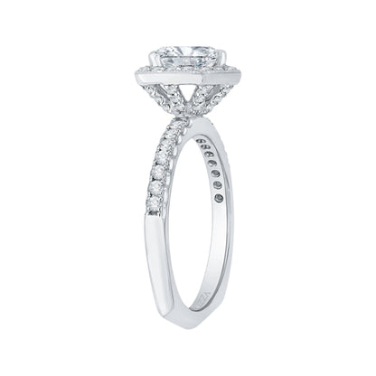 14K White Gold Cushion Diamond Halo Engagement Ring with Euro Shank (Semi-Mount)