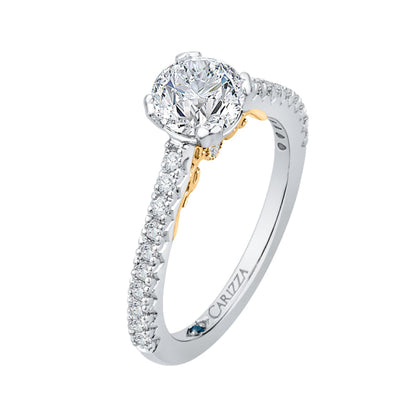 Round Cut Diamond Engagement Ring In 14K Two-Tone Gold (Semi-Mount)