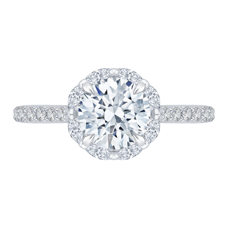 14K White Gold Round Cut Diamond Halo Engagement Ring (Semi-Mount)