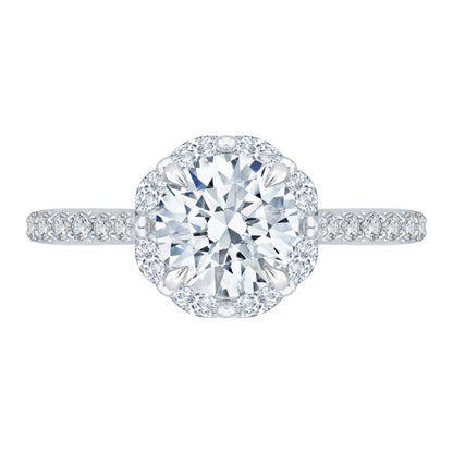 14K White Gold Round Cut Diamond Halo Engagement Ring (Semi-Mount)