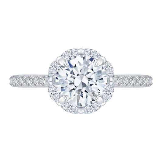 14K White Gold Round Cut Diamond Halo Engagement Ring (Semi-Mount)