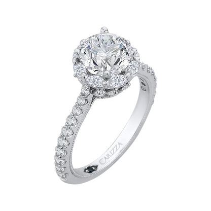 14K White Gold Round Cut Diamond Halo Engagement Ring (Semi-Mount)