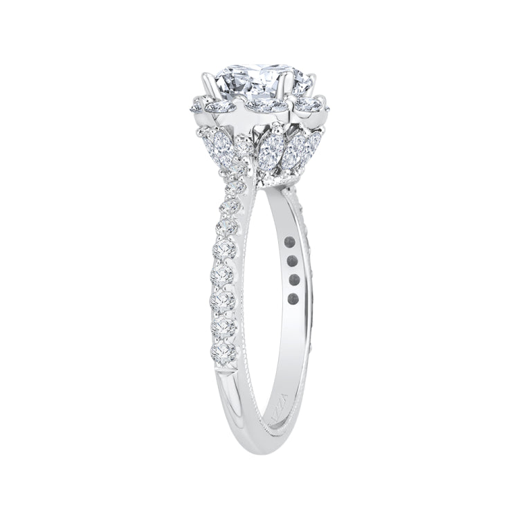 14K White Gold Round Cut Diamond Halo Engagement Ring (Semi-Mount)