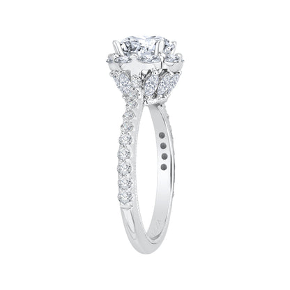 14K White Gold Round Cut Diamond Halo Engagement Ring (Semi-Mount)