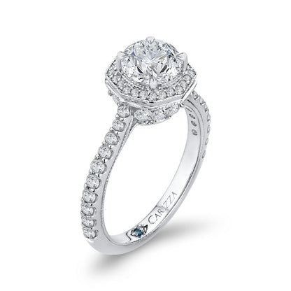 14K White Gold Round Cut Diamond Octagon Shape Halo Engagement Ring (Semi-Mount)