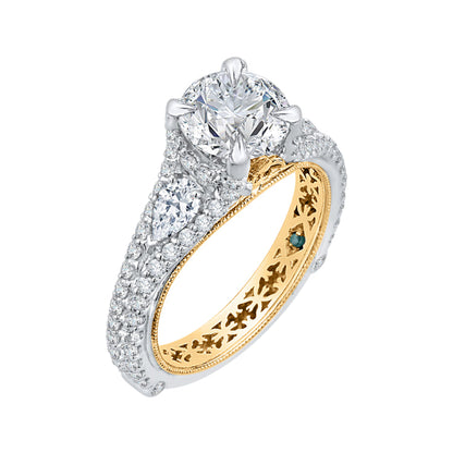 14K Two-Tone Gold Round Diamond Engagement Ring with Split Shank (Semi-Mount)