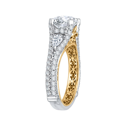 14K Two-Tone Gold Round Diamond Engagement Ring with Split Shank (Semi-Mount)