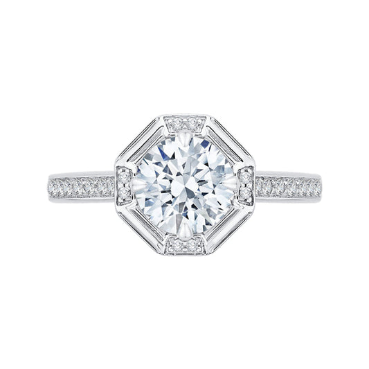 Round Diamond Cathedral Style Engagement Ring In 14K White Gold (Semi-Mount)