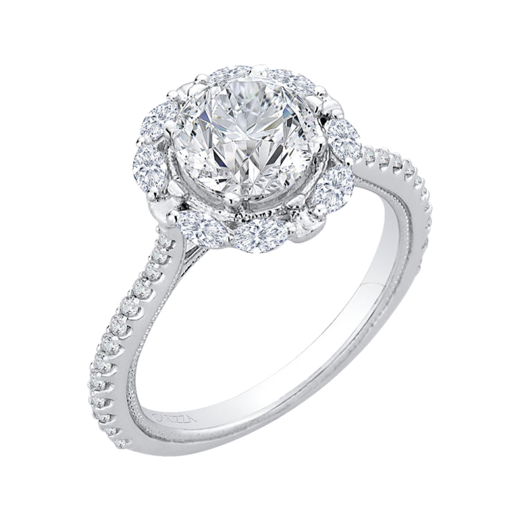 14K White Gold Round Diamond Halo Engagement Ring (Semi-Mount)