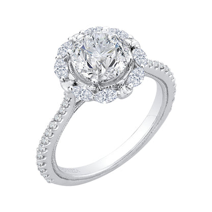 14K White Gold Round Diamond Halo Engagement Ring (Semi-Mount)