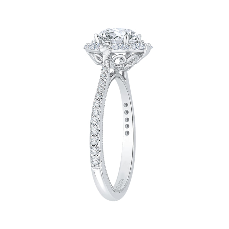 14K White Gold Round Diamond Halo Engagement Ring (Semi-Mount)