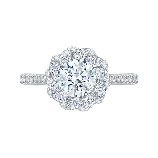 14K White Gold Round Diamond Floral Engagement Ring (Semi-Mount)