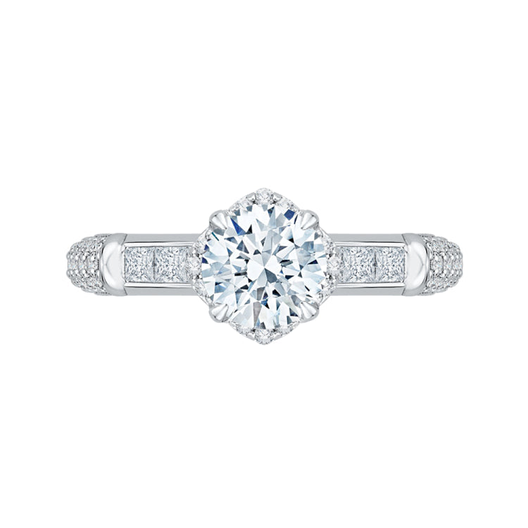 14K White Gold Round Cut Diamond Engagement Ring (Semi-Mount)