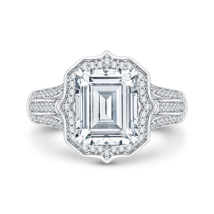 18K White Gold Emerald Cut Diamond Halo Engagement Ring (Semi-Mount)