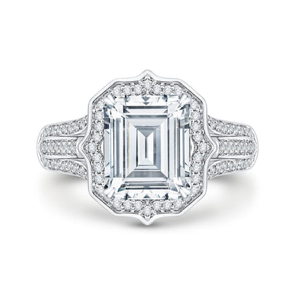 18K White Gold Emerald Cut Diamond Halo Engagement Ring (Semi-Mount)