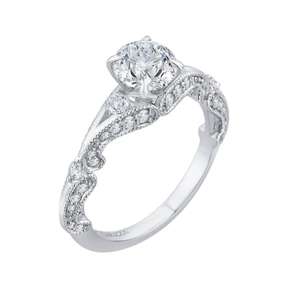 14K White Gold Round Diamond Vintage Engagement Ring with Split Shank (Semi-Mount)