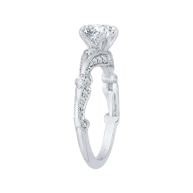 14K White Gold Round Diamond Vintage Engagement Ring with Split Shank (Semi-Mount)