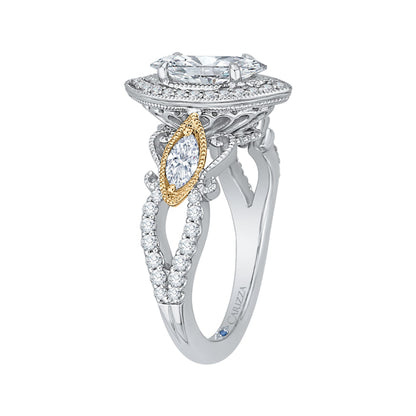 14K Two-Tone Gold Marquise Diamond Halo Engagement Ring (Semi-Mount)