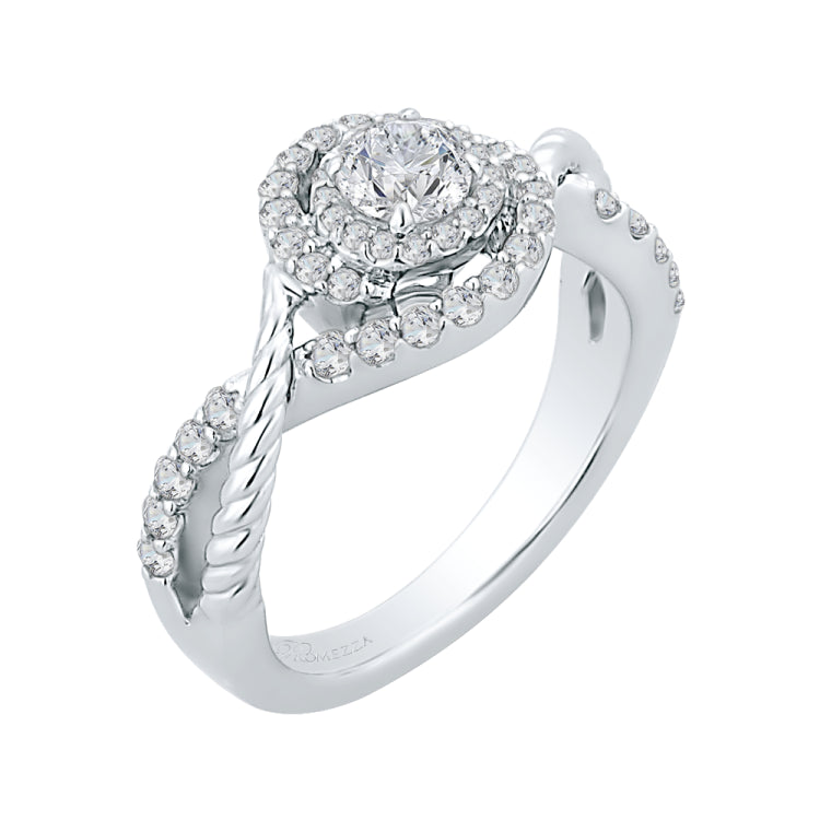 14K White Gold Round Diamond Criss-Cross Halo Engagement Ring