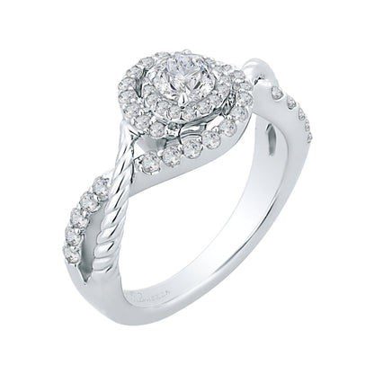 14K White Gold Round Diamond Criss-Cross Halo Engagement Ring