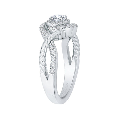 14K White Gold Round Diamond Criss-Cross Halo Engagement Ring