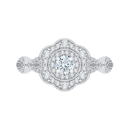 14K White Gold Round Diamond Floral Halo Engagement Ring