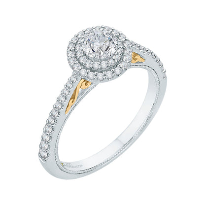 Round Diamond Double Halo Engagement Ring In 14K Two-Tone Gold