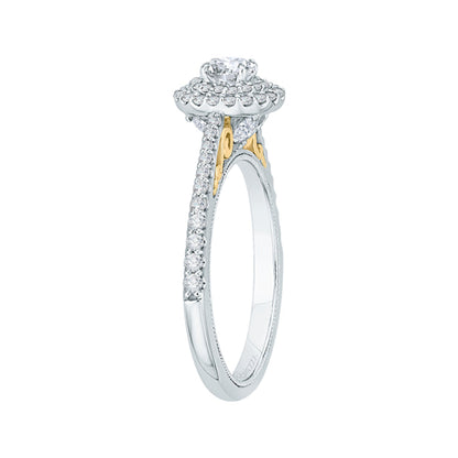 Round Diamond Double Halo Engagement Ring In 14K Two-Tone Gold