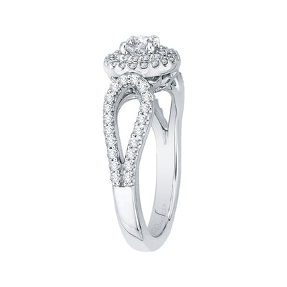 14K White Gold Round Diamond Double Halo Engagement Ring with Split Shank