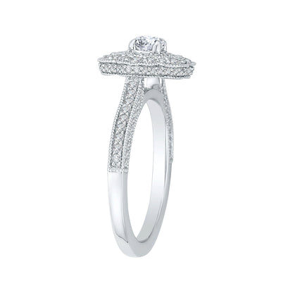 Round Diamond Floral Halo Engagement Ring In 14K White Gold