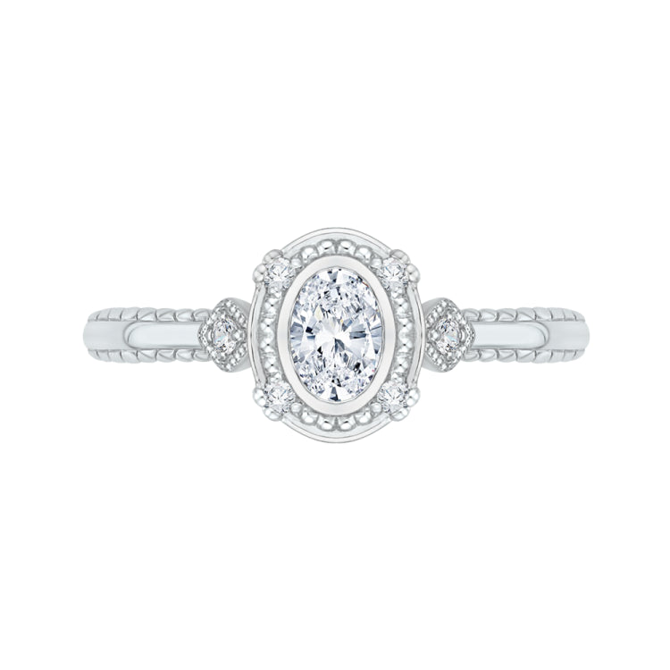 14K White Gold Oval Diamond Engagement Ring