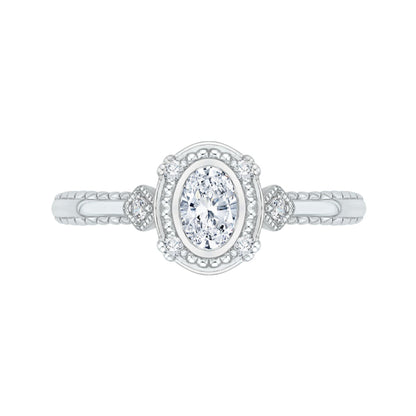 14K White Gold Oval Diamond Engagement Ring