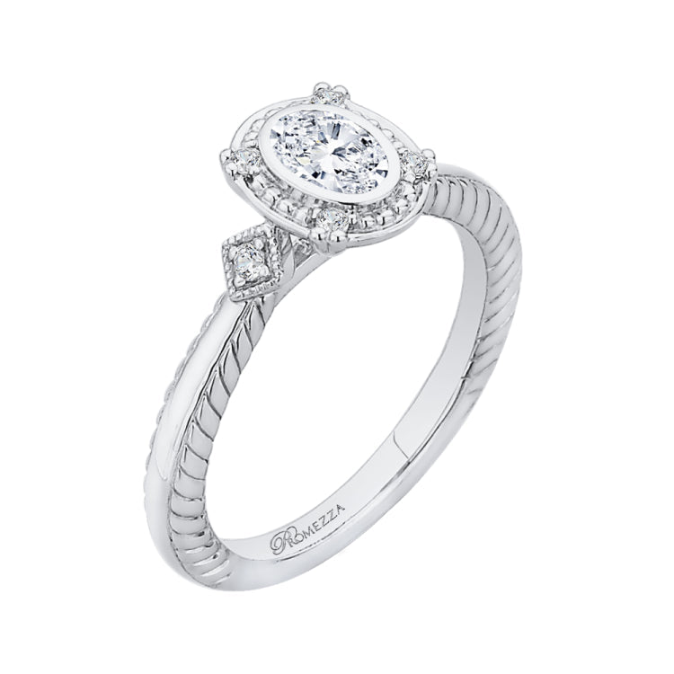 14K White Gold Oval Diamond Engagement Ring