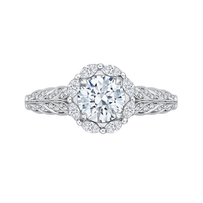 14K White Gold Round Diamond Floral Halo Engagement Ring (Semi-Mount)