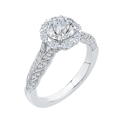 14K White Gold Round Diamond Floral Halo Engagement Ring (Semi-Mount)