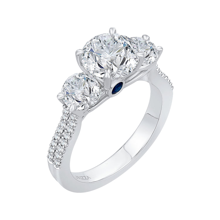 14K White Gold Round Cut Diamond Three-Stone Cathedral Style Engagement Ring (Semi-Mount)